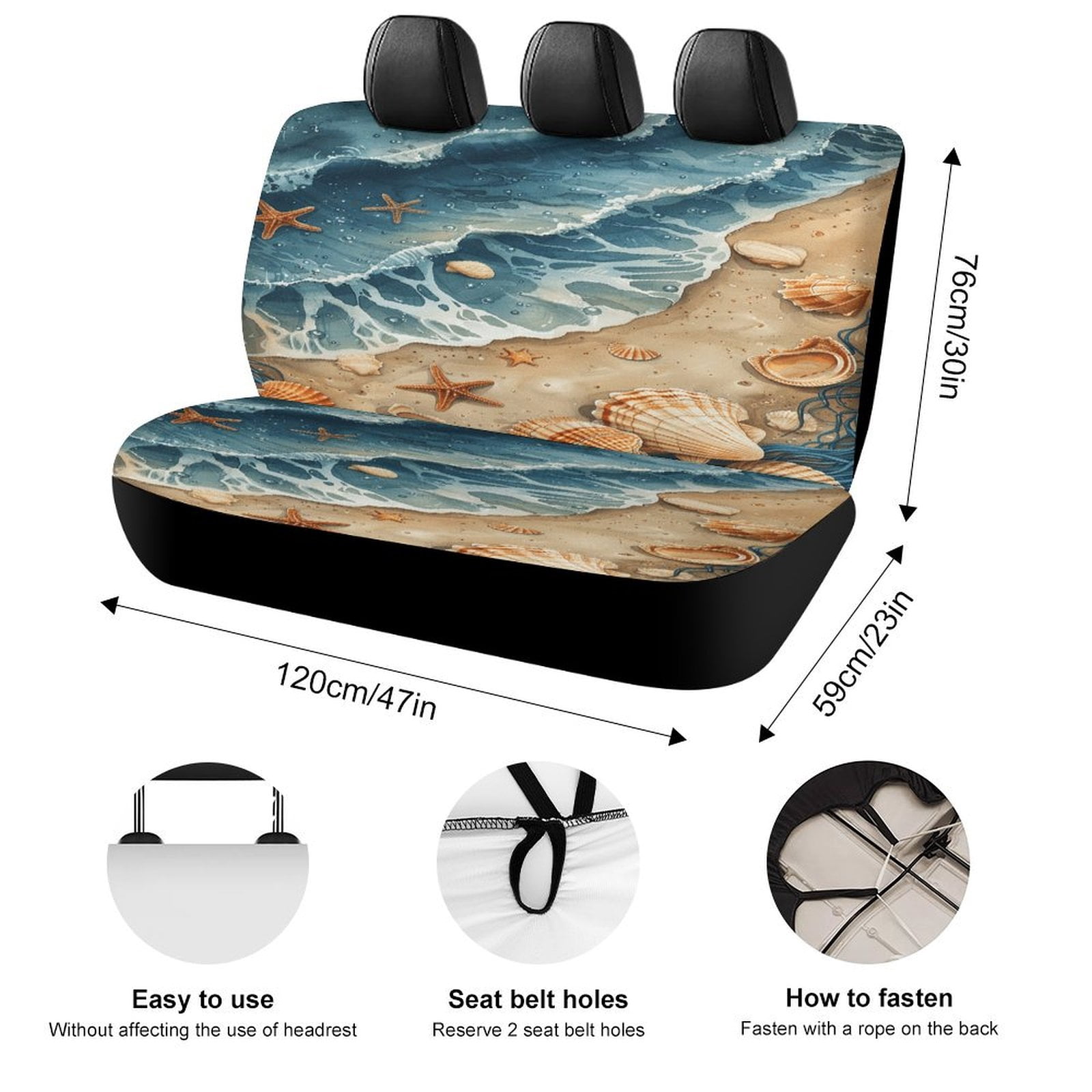 Beach Seashell Starfish Car Rear Seat Cover Accessories Universal Fit Car Seat Covers Durable