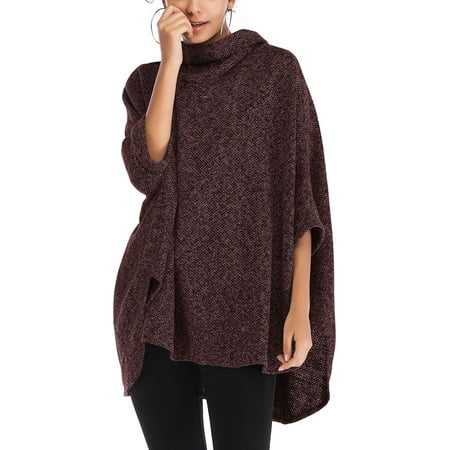 Poncho Sweater Women Loose Casual Turtleneck Tops Pullover Sweaters Irregular Cloak Bat Sleeve Coat