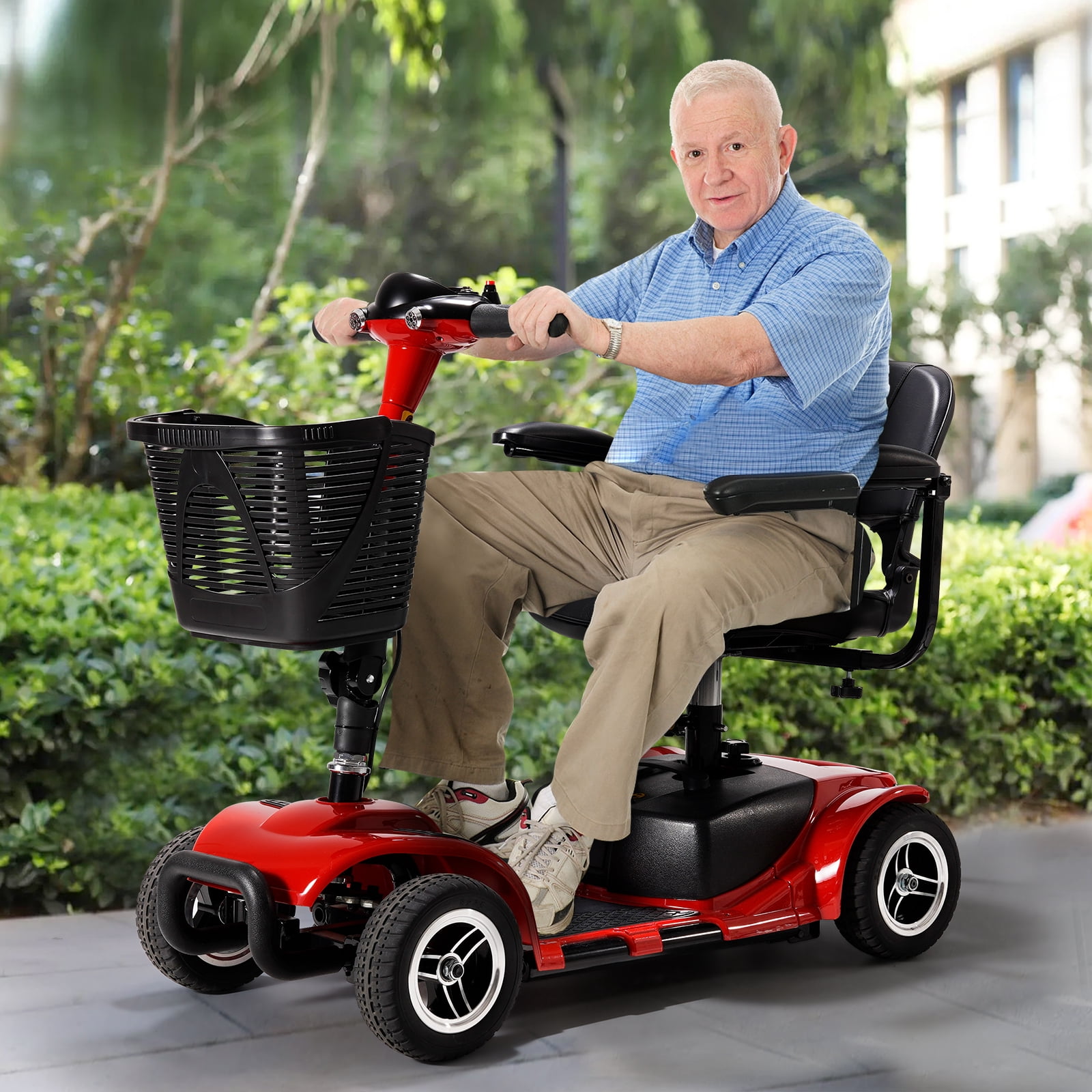 30 Miles Long Range 4 Wheel Electric Mobility Scooter with 350W Motor, Foldable Mobility Scooter for Adults/Seniors, 300LBS Capacity, Cup Holder, USB Port, Compact & Portable for Elderly, Silver