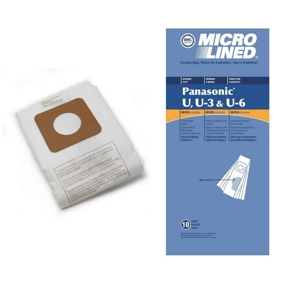 DVC Micro-Lined Paper Replacement Bags Style U, U-3, and U-6 Fit Panasonic Models MC-V5100, 5200, 5300, 5500, 6200, 6300, 6600, 6700, 6800, 6900 - 10 Bags