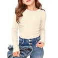 thumbnail image 5 of Kureaily Girls Long Sleeve Ribbed Raglan Tee Stretchy Casual Basic Fit Crew Neck Shirt For Kids Youth/ 5-6 Years/ Little Kid (Beige), 5 of 5
