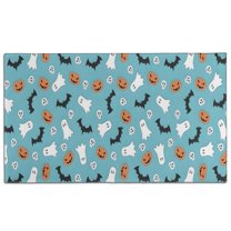 Blue Halloween Ghosts Pumpkins Skulls and Bats Door Rugs,Washable Non Slip Door Mats Indoor,Decorative Door Mats,Entry Mat Indoor for Entrance,Bedroom,Kitchen,Bathroom,17"x30"