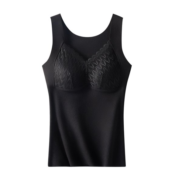 Xugsiok Thermal Tank Tops for Women Solid Color Soft Seamless Underwear Tank Tops Warm Fleece Lined Underwear Vest for Cold Weather