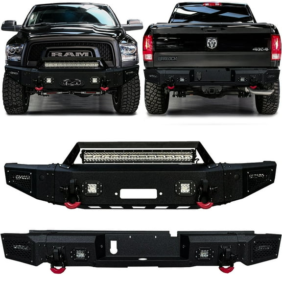 Vijay Compatible with 2019-2020-2021-2022-2023-2024 Dodge RAM 1500 Classic Warlock Front and Rear Bumper Textured Black Steel with Lights and D-rings