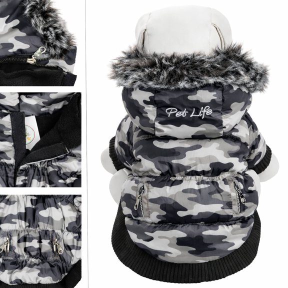 Pet Life Fashion Pet Parka Coat, Snow Camouflage, X-Small