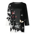 thumbnail image 4 of Women Blouses Dressy Casual 3/4 Sleeve Round Neck Plus Size Floral Print Loose Fit Tunic Tops for Summer Navy S, 4 of 5
