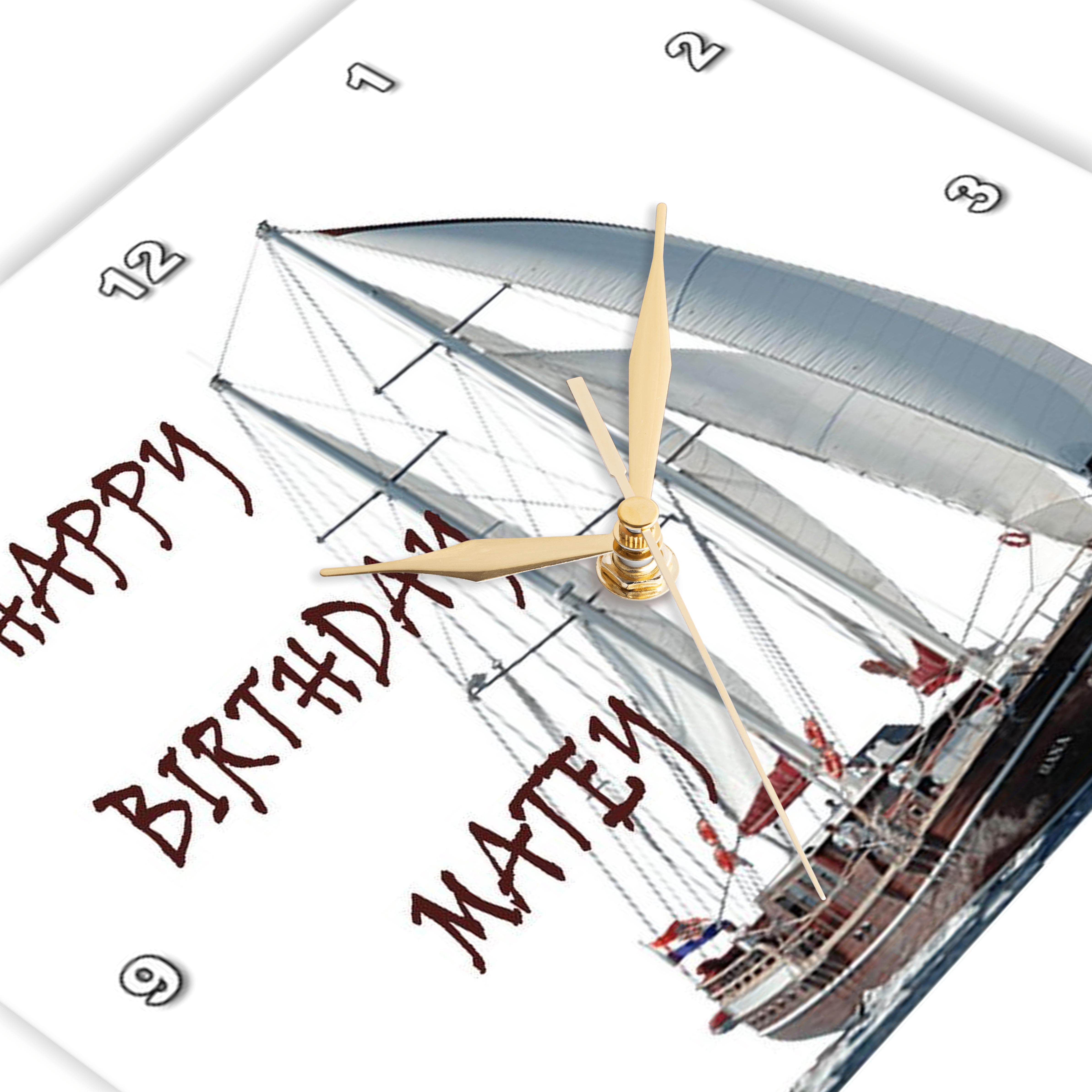 3dRose, Happy Birthday Matey Humor Birthday Greeting Card With Sailing Ship, 15x15 Wall Clock