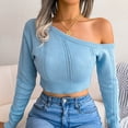 thumbnail image 3 of Hollow One Shoulder Sweater, Skin Friendly Long Sleeve Sweater Breathable Elegant  For Women For Holiday Party ANGGREK Azul S, 3 of 8