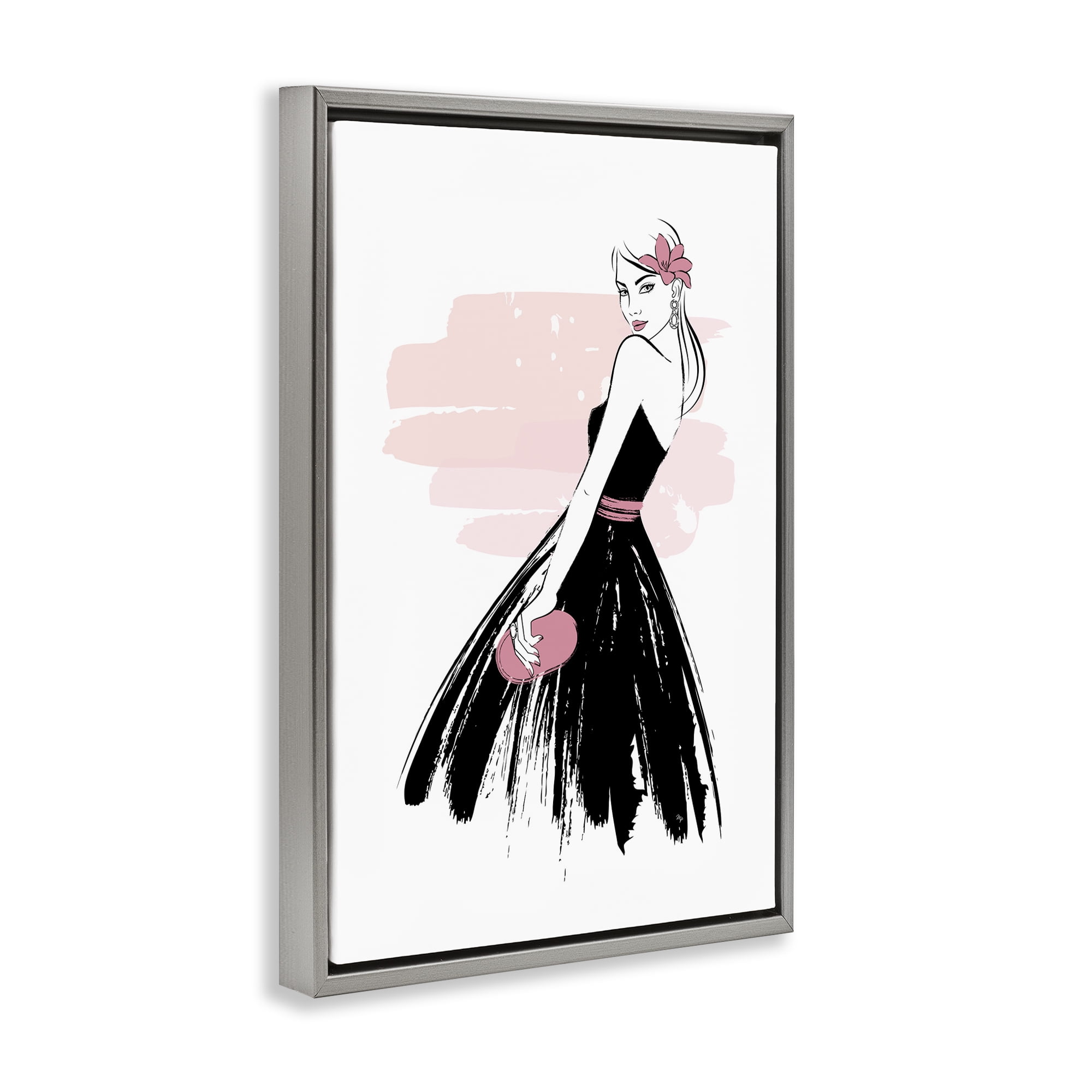 Stupell Industries Senorita in Black Dress Novelty Painting Gray Floater Framed Art Print Wall Art, 17 x 25