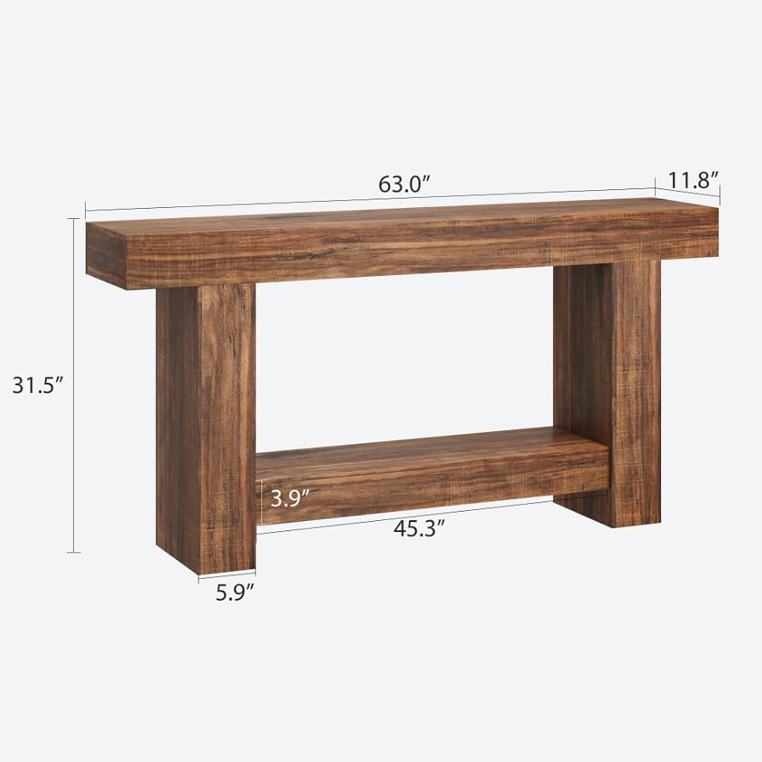 63'' Long Console Table, 2-Tier Narrow Entryway Table Sofa Table with Storage, Farmhouse Wood Behind Couch Table for Living Room, Hallway, Brown