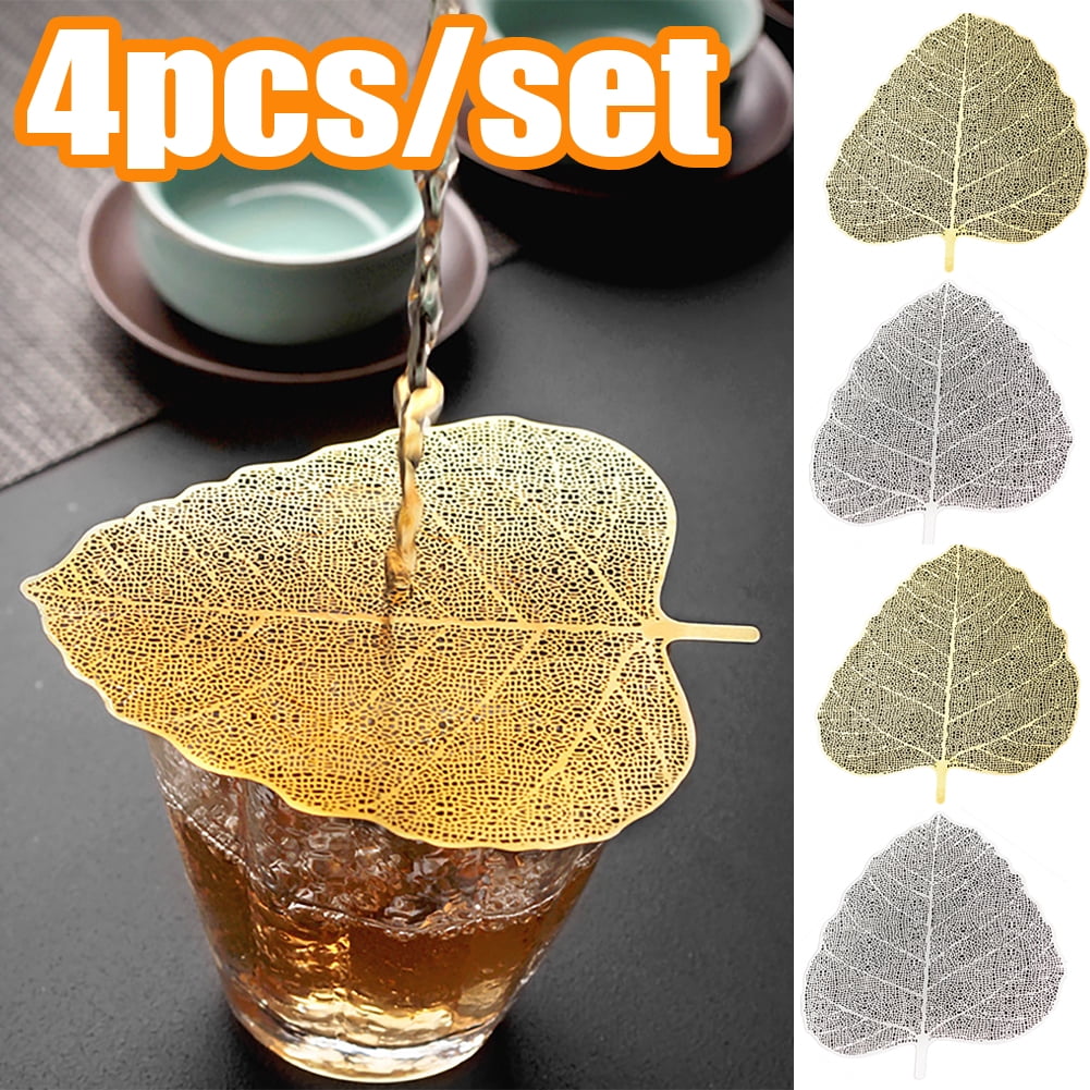Travelwant 4 Packs Leaf Shape Tea Infuser Golden Mesh Tea Funnel Filter
