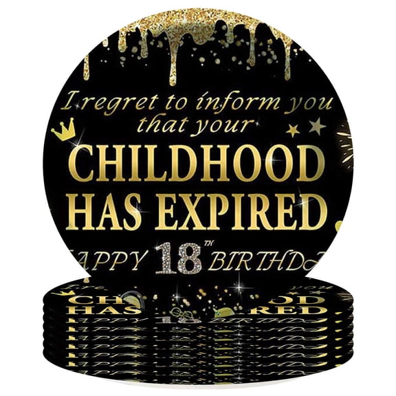 18th Black Gold Boy Paper Plates Birthday Party Supplies Decorations 8pcs Tableware Disposable Dinnerware