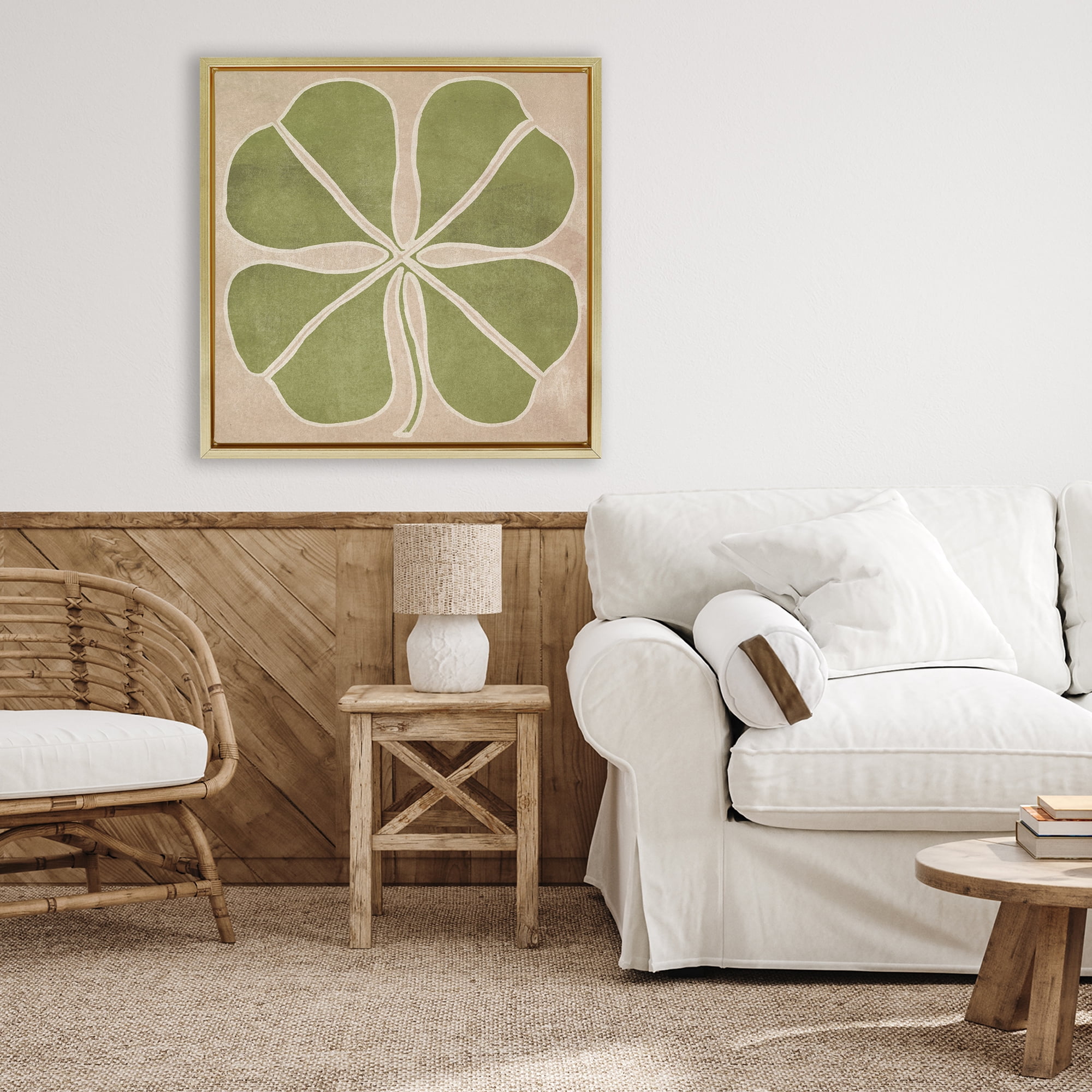 Neutral Symmetrical Clover Gold Framed Floater Canvas Wall Art, design by June Erica Vess