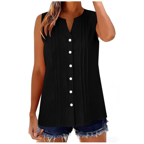 Womens Cotton Linen Vests, Sleeveless Shirts for Women Dressy Casual Solid Color Ruched Button Down Tank Tops