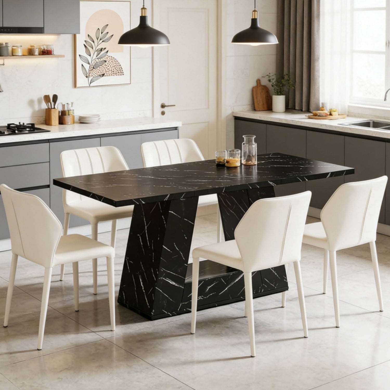 Dining Table, Seats 4-6, Modern Trapezoidal Legs