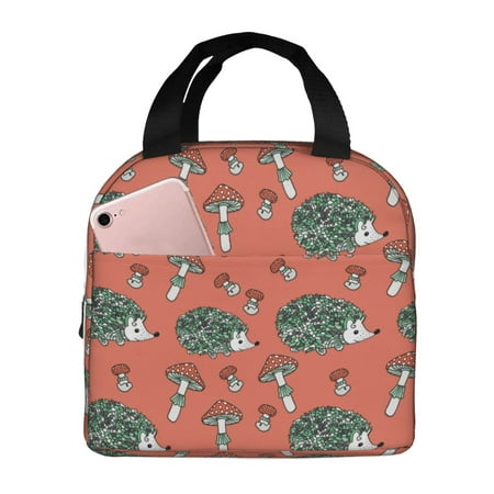 Insulated Lunch Bag for Women Men - Hedgehog mushroom Leakproof Cooler Lunch Box for Women Men  Lunch Tote Bags for Work School Picnic Travel