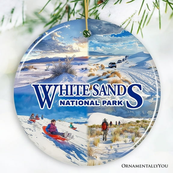 Illustrated Scenery White Sands National Park Ceramic Ornament, New Mexico Travel Souvenir and Christmas Gift