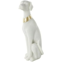 5" x 17" Cream Polystone Sitting Dog Sculpture with Gold Collar, by DecMode