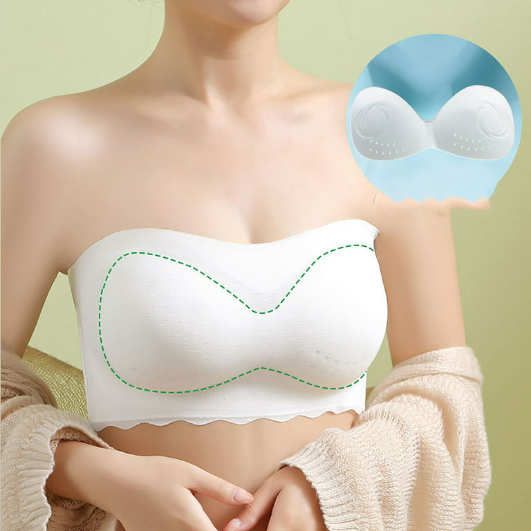 Women Strapless Wirefree Bandeau Bra Full Coverage Smoothing No Side  Effects Stretchy Push Up Tube Top Bra Blue at  Women's Clothing store