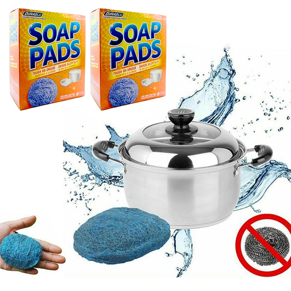 16PCS Steel Wool Soap Pads Metal Scouring Easy Cleaning Sponges Kitchen