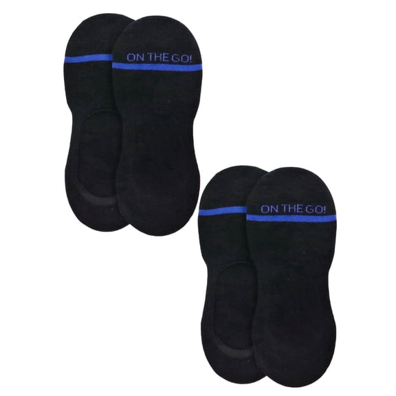 On the Go Men's Athletic Liner (2 Pair Pack, Black with Blue Stripe, Size M)