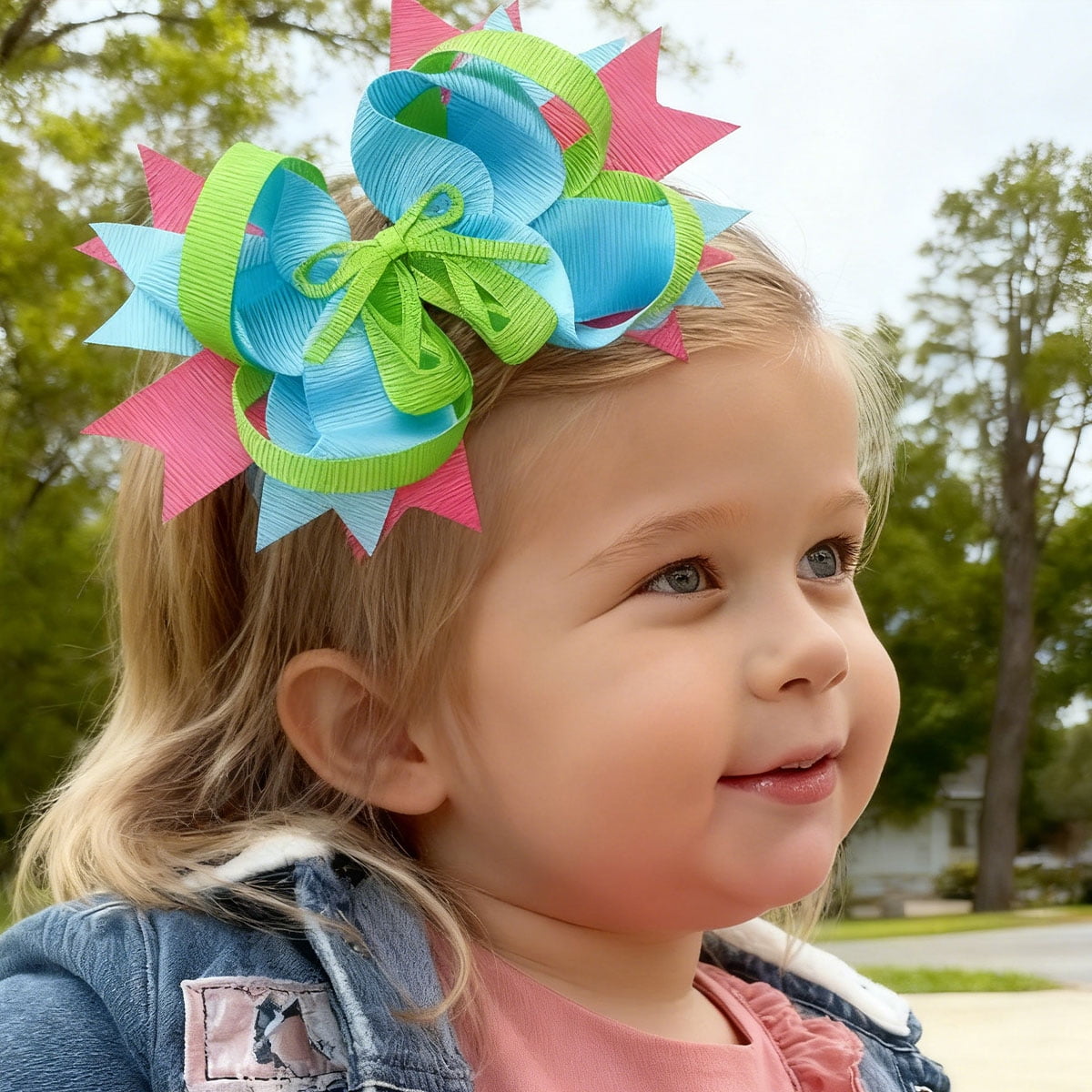 JoyBowie 4 Pcs 5inch Layered Grosgrain Hair Bows for Girls 3-8 Years, Decorative Hair Clips for Birthday Parties & Daily Hairstyles