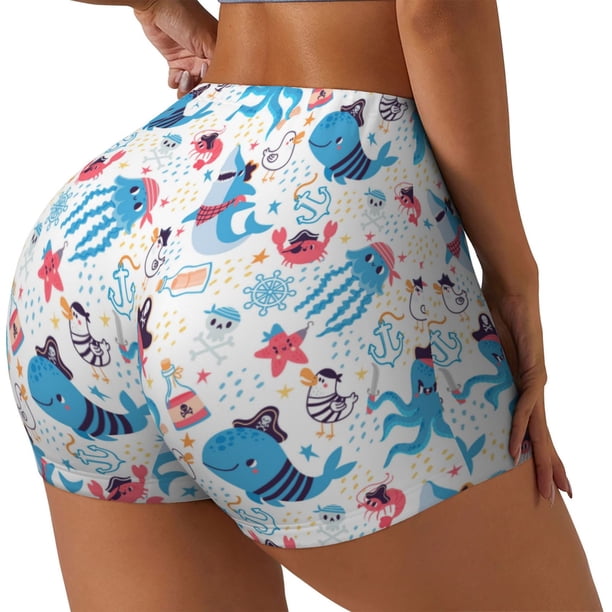 Fotbe Cute Shark Shorts Sin Costuras – Shorts Deportivos de Cintura Alta para Mujer, Elásticos para Gimnasio, Yoga, Running o Ciclismo-X-Large