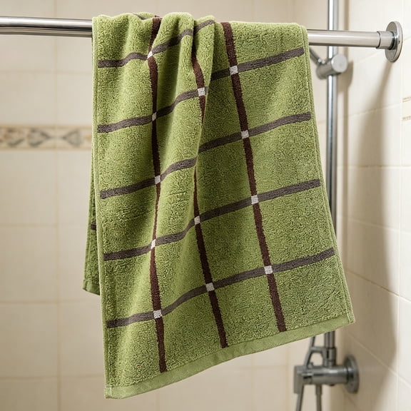 Kugisaki Microfiber Cotton Bath Towel Plaid Towel Soft Absorbent Quick Dry Towel for Home Bathroom Gym 34x72cm