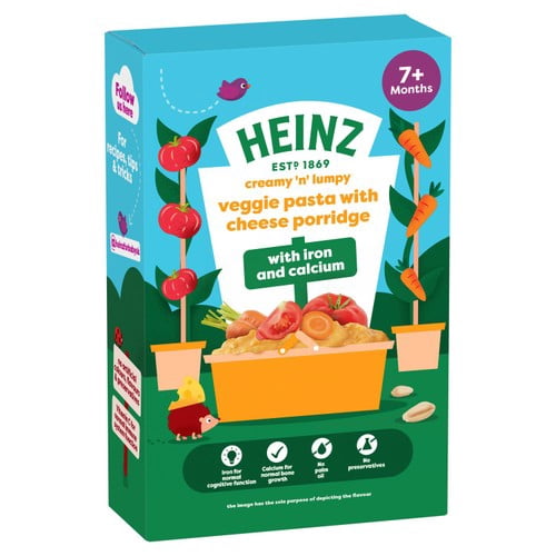 Heinz Veggie Pasta Cheese Porridge Baby Food 7+ Months 200g, British Import (Pack of 2)