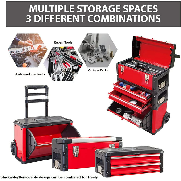 Big Red Portable Garage Red Tool Box with 3 Drawers,Dmtrjf-c305abd