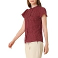thumbnail image 4 of INSPIRE CHIC Women's Summer Dots Print Ruffle Stand Collar Button Down Blouse Shirts M Burgundy, 4 of 7