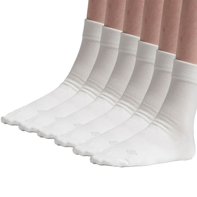 Sheebo 6 Pairs Womens Cotton Ankle Crew Socks, Unisex, White, Sizes 710