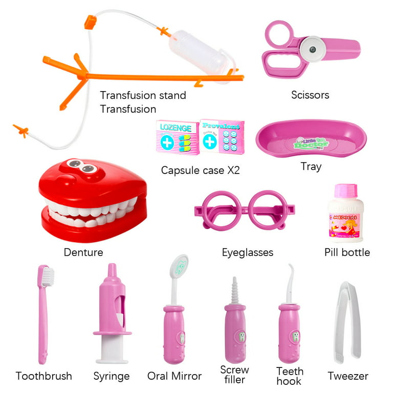Dentist Kit for Kids, 15 pcs Kids Pretend Dentist Playset Toys, Dentist  Medical Role Play Educational Toy for Girls & Boys(Pink)
