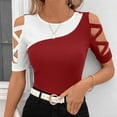 thumbnail image 3 of Olyvenn Women's Colorblock Criss Cross Cut Out Short Sleeve Round Neck Tee Shirts Hollow Out Streetwear Patchwork Shirts White XL, 3 of 8