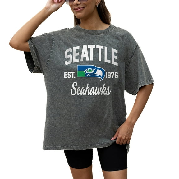 Women's Gameday Couture Grey Seattle Seahawks Throwback Oversized Snow Wash T-Shirt