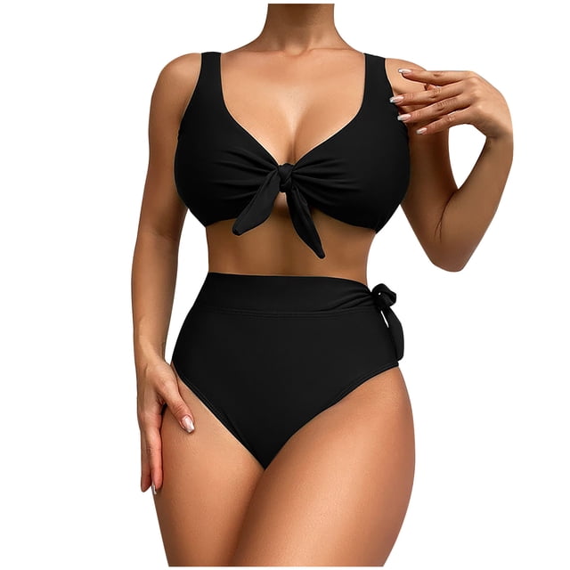 Traje de baño de una pieza para mujer, conjuntos de bikini para mujer, trajes de baño de color liso para mujer, trajes de baño de cintura alta para mujer