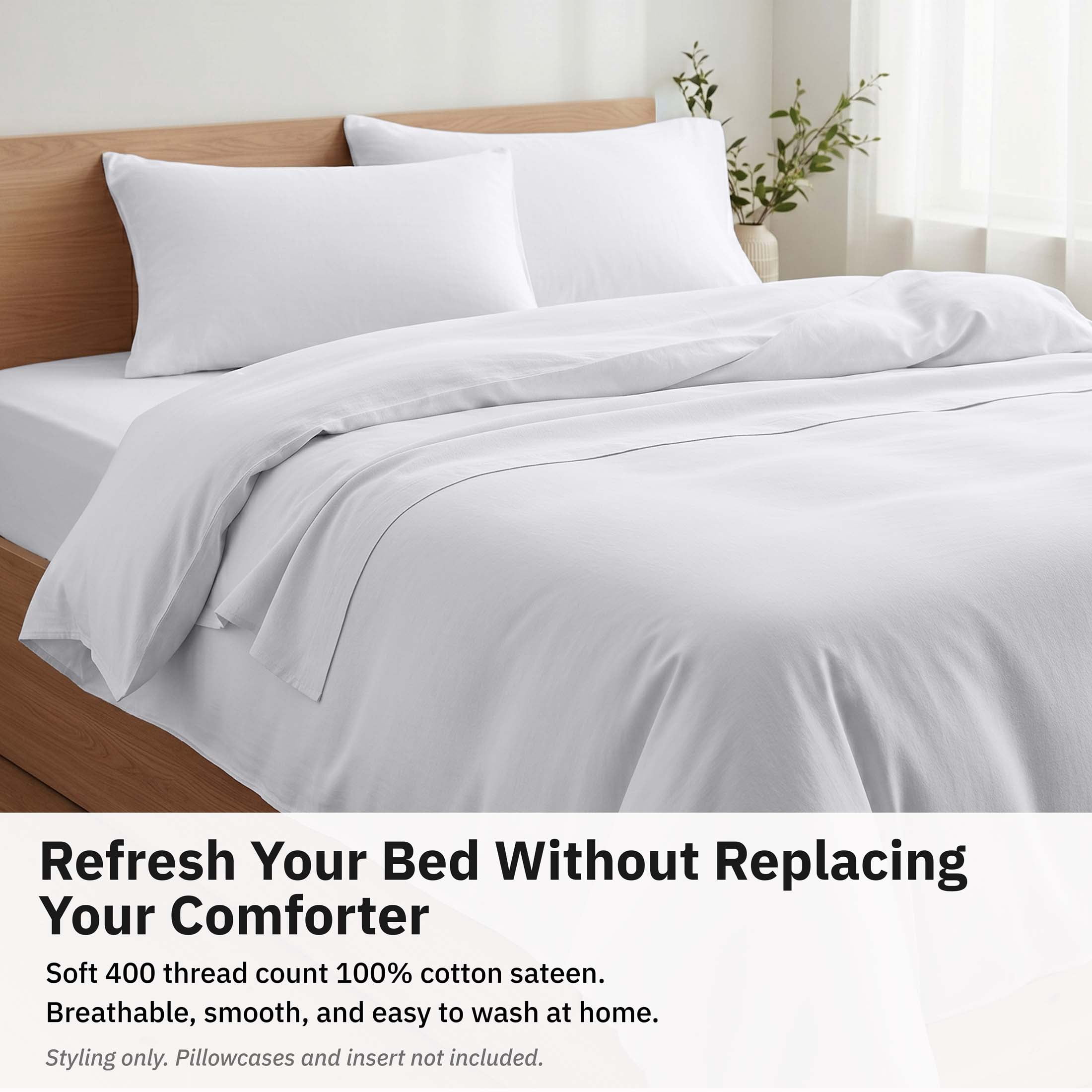California Design Den White Duvet Cover King - 400 Thread Count 100% Cotton, Quality Comforter Cover, Soft Sateen, Bright White