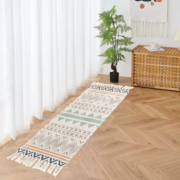 Xiao Hua Alfombra de baño bohemia, estilo bohemio, para cocina, con borlas, de algodón, lavable, para decoración de dormitorio, baño, entrada, pasillo, interior, hogar, 58 x 89 cm (01)