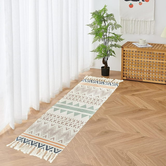 XmhyTop Boho Bath Rug Bohemian Area Kitchen Runner Rug with Tassels Cotton Washable Carpet Mat Decoration,23*35inch(01)