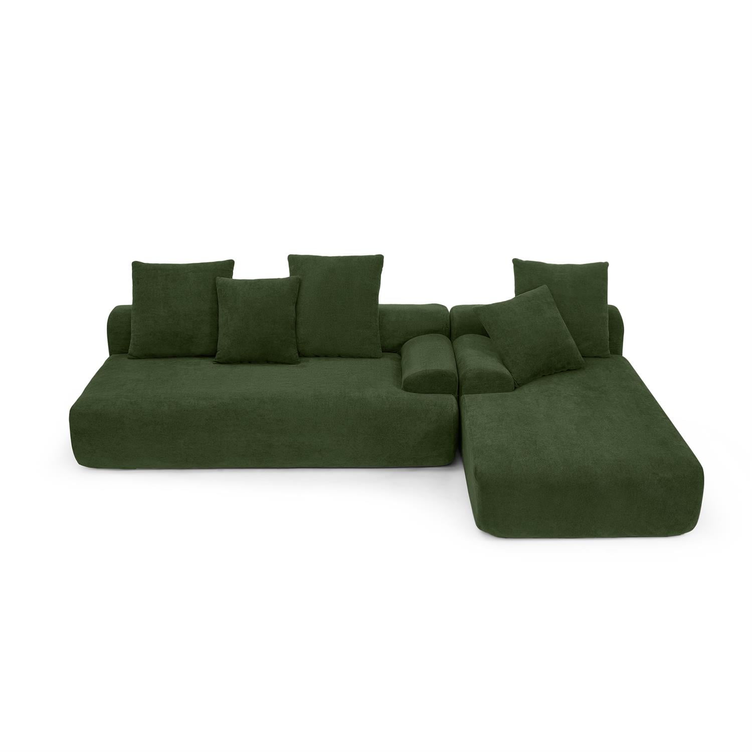 Demi Bonn 110"x67" Velvet L-Shape Sectional Sofa, Modern Upholstered Modular Couch for Living Room/Bedroom Furniture, Green
