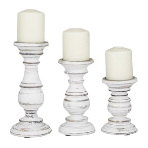 DecMode Mango Wood Pillar Candle Holder Set, 3-Piece