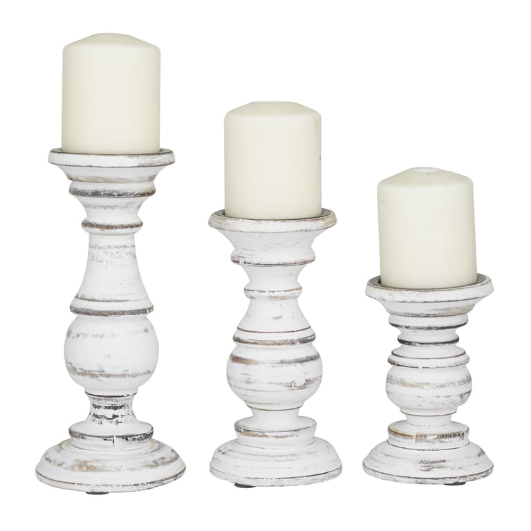 DecMode Mango Wood Pillar Candle Holder Set, 3-Piece photo 1