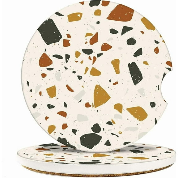 Britimes Car Coasters for Drinks Absorbent, 2 Pack Cup Holders, 2.56" Ceramic Stone & Non-Scratch Cork Base Coasters Cupholder, Auto Accessories for Women & Men, Classic Italian Floor Venetian Natural