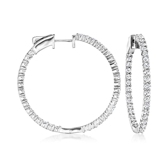 Ross-Simons 3.00 ct. t.w. Diamond Inside-Outside Hoop Earrings in Sterling Silver, Women's, Adult