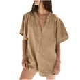 thumbnail image 7 of ABATAB Summer Rompers for Women Trendy Casual Loose Fit Short Sleeves Jumpsuits with Button Beach Vacation V Neck Short Outfits(Small,Khaki 1), 7 of 7
