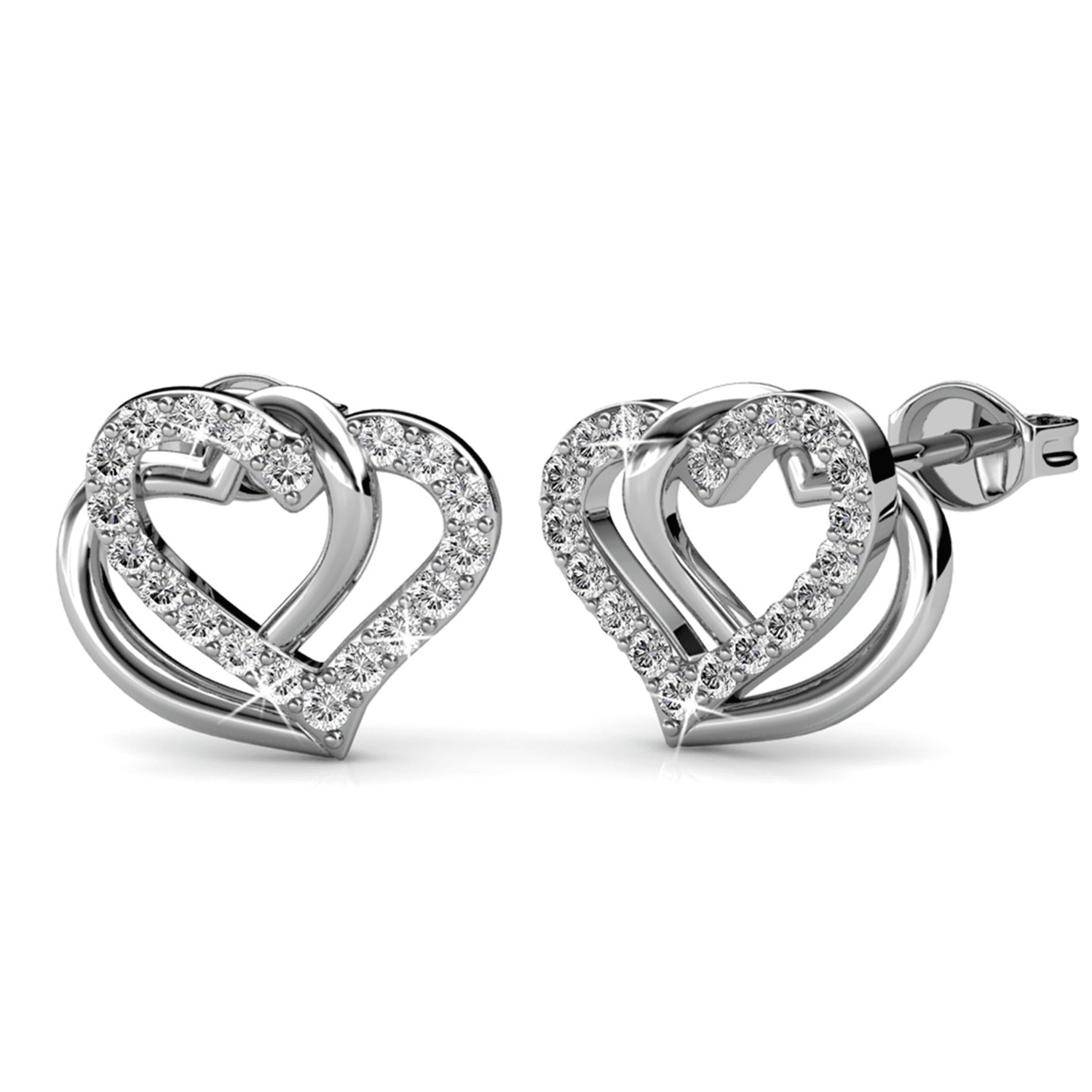 Cate & Chloe Angela 18k White Gold Plated Double Heart Jewelry Set with Swarovski Crystals for Women