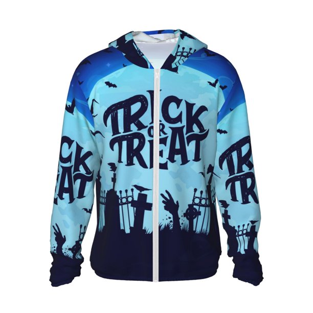 Balery Halloween Trick Or Treat Sudadera ligera de manga larga con capucha y protección solar UPF 50+ para hombre y mujer, ideal para pesca y running-Large