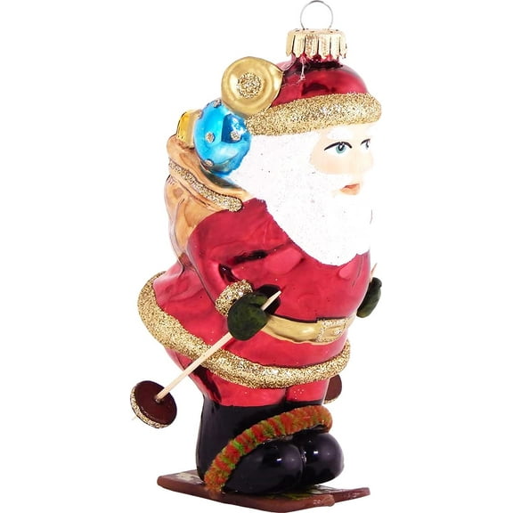 Christmas Tree Ornaments - Figurine Glass from Christmas By Krebs - Handcrafted Hanging Holiday Decor for Trees (5" Skiing Santa)