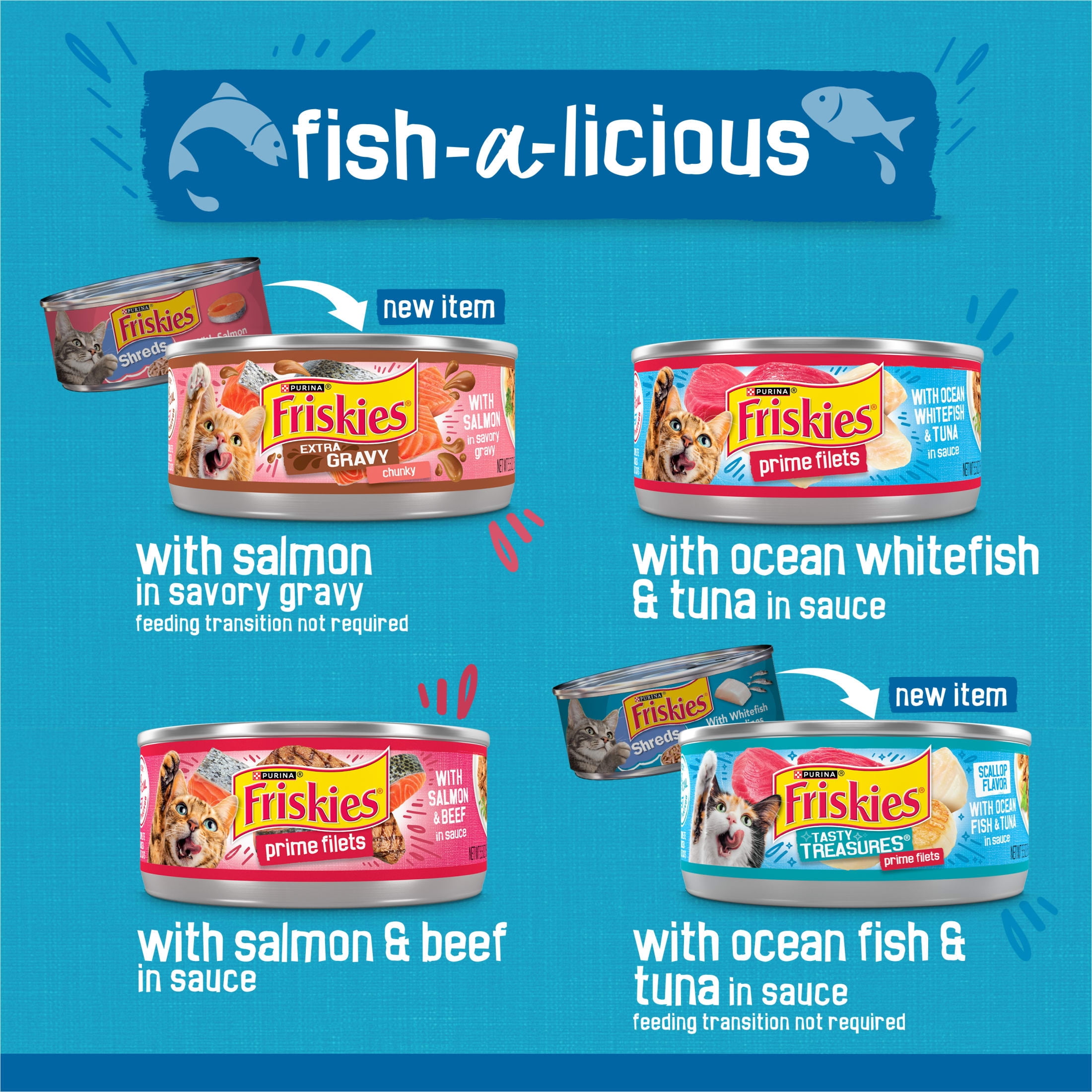 (12 pack) Purina Friskies Fish-A-Licious Variety Pack, Wet Cat Food, 5.5 oz Cans, 32 Pack