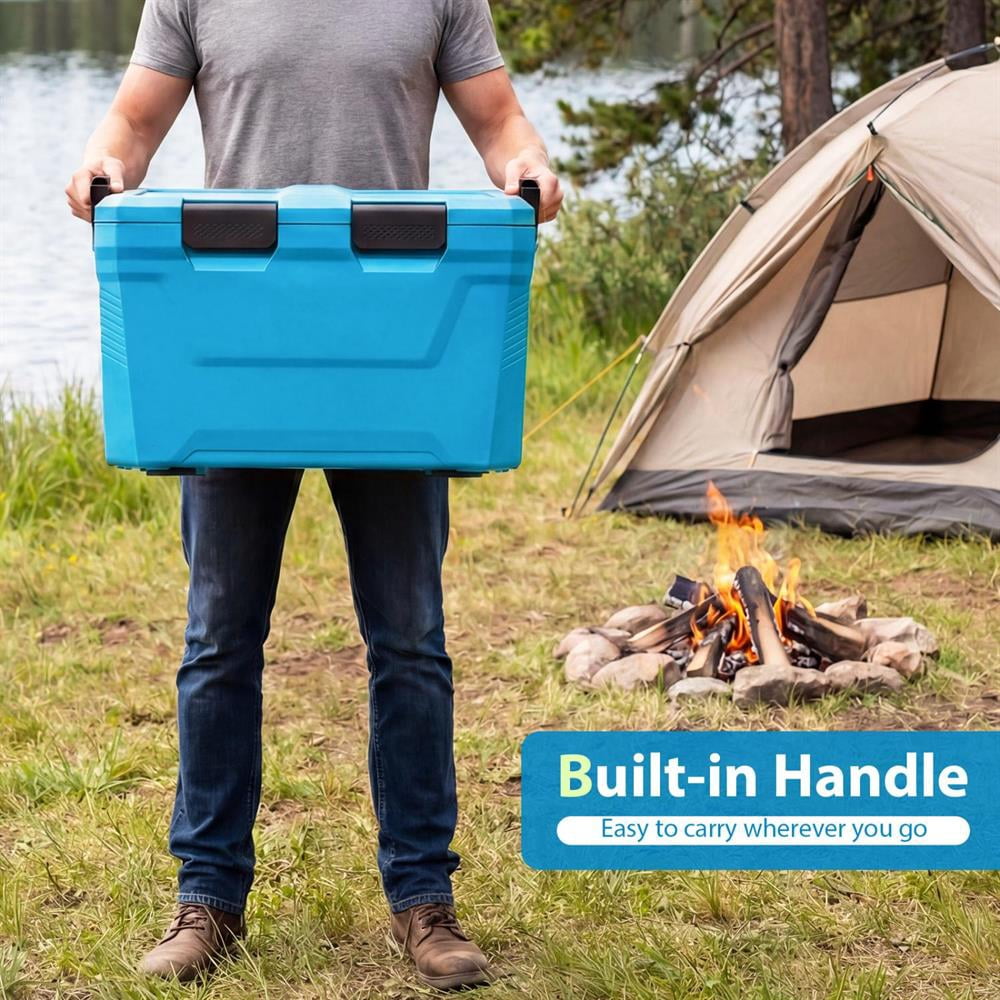 Topcobe Insulated Portable Cooler Hard Shell Ice Chest with 2 Cup Holders Bottle Opener and Drain Plug, Portable Water Cooler, Cooler with Wheels-Blue